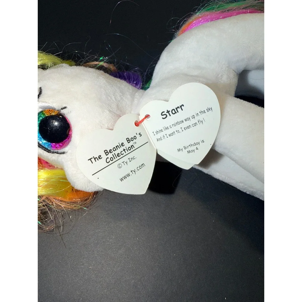 Ty Beanie Boos Starr Unicorn White Rainbow Hair Glitter Eyes Plush 6